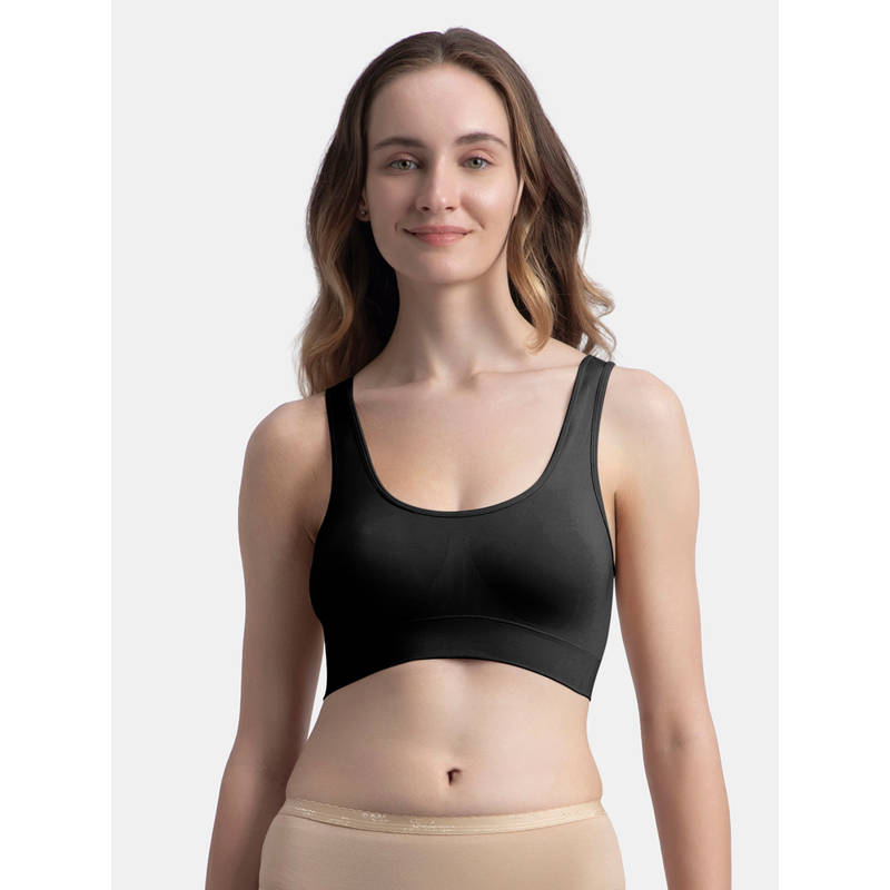 Jockey 1546 Wirefree Medium Padded Micro Touch Nylon Slip-On Lounge Bra-Black (S)