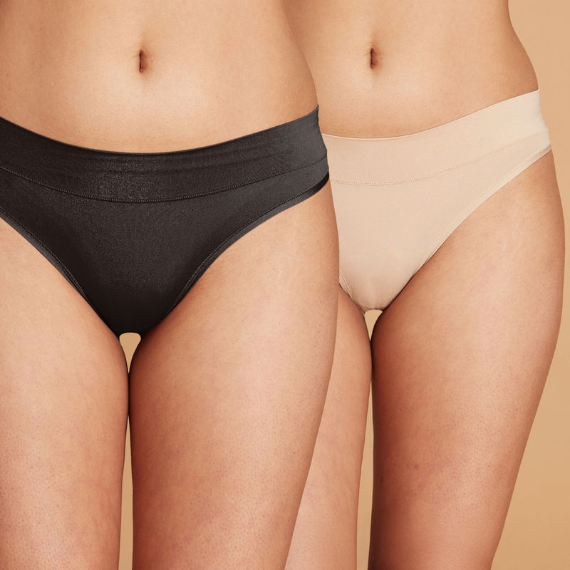 4 Way Stretch Bikini Panty Pack of 2 NYP341 Black & Skin (2XL)