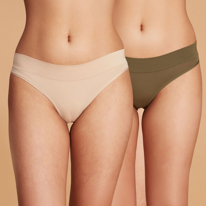 4 Way Stretch Bikini Panty Pack of 2 NYP341 Skin & Olive (L)