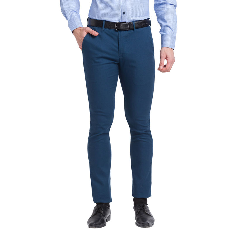 Park Avenue Super Slim Fit Solid Blue Formal Trouser (38)