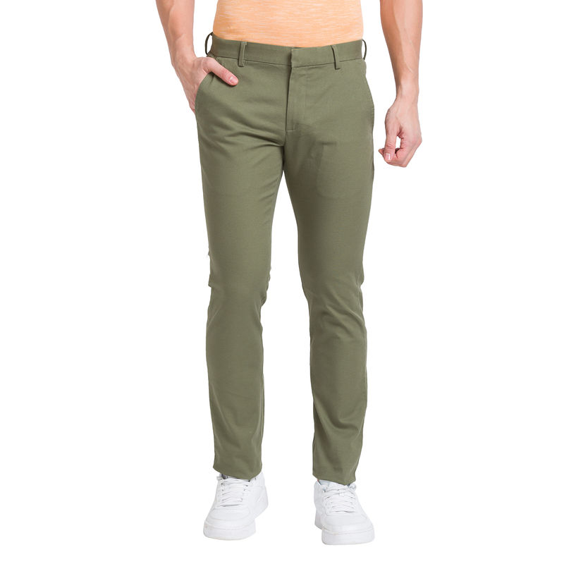 Park Avenue Super Slim Fit Solid Olive Formal Trouser (34)