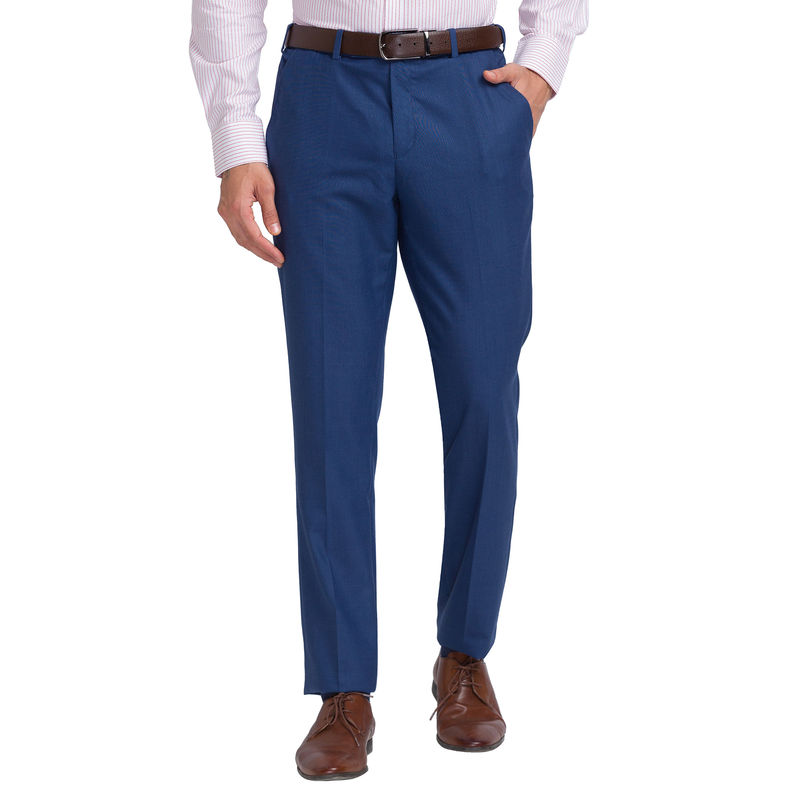 Park Avenue Regular Fit Solid Blue Formal Trouser (32)