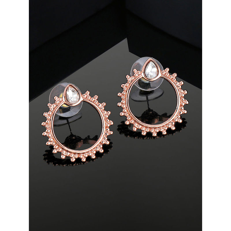Stylish Latest Fashion Rose Gold Plated Glittering Crystal AD Stone Studs Earrings for Women & Girls main image 1