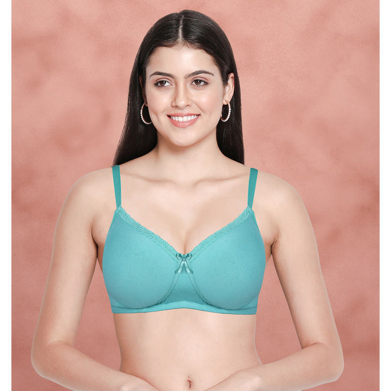 Shyaway Susie By Shyaway Dusty Turquoise Lace Neckline Padded Everyday Bra (34D)