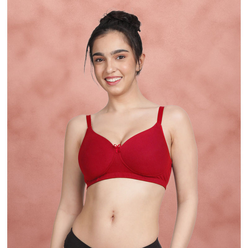 Shyaway Susie By Shyaway Red Solid Cotton Padded Everyday Bra (38C)