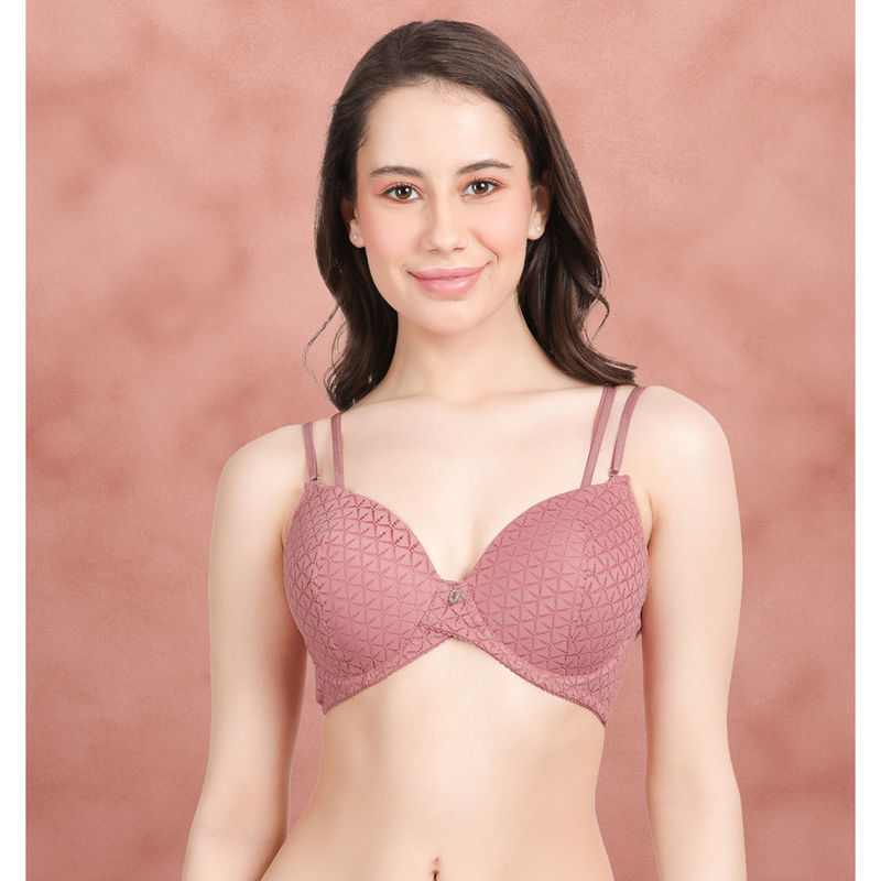 Shyaway Susie By Shyaway Coral Pink Double Straps Criss Cross Front Padded Wired Bra (38B)