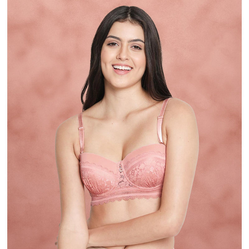Shyaway Susie By Shyaway Pale Pink Designer Lace Cup Padded Wired Balconette Bra (32B)