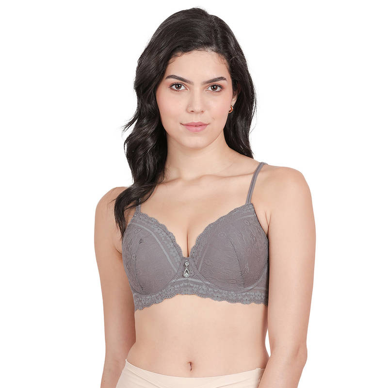 Shyaway Susie By Shyaway Dark Grey Fancy Strap Padded Wired Bra (32C)