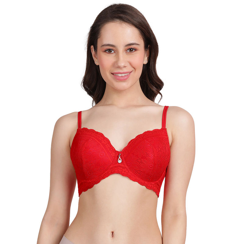Shyaway Susie By Shyaway Fiery Red Fancy Strap Padded Wired Bra (32D)