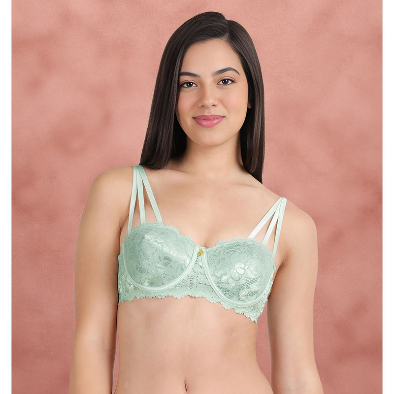 Shyaway Susie By Shyaway Mint Green Padded Designer Lace Strappy Front Bra (38B)