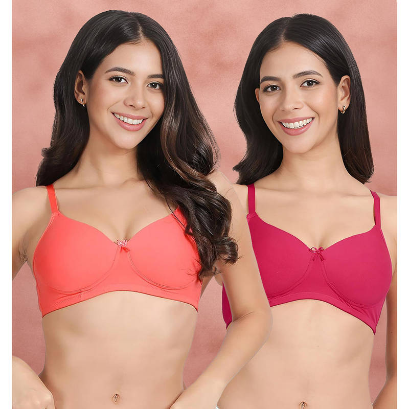 Shyaway Susie By Shyaway Solid Cotton Padded Everyday Bra (Pack of 2) (32D)