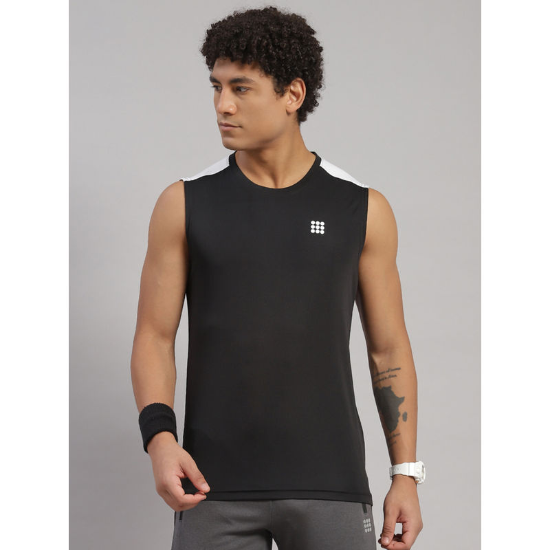 Rock.it Men Solid Round Neck Polyester Black T-Shirt (L)