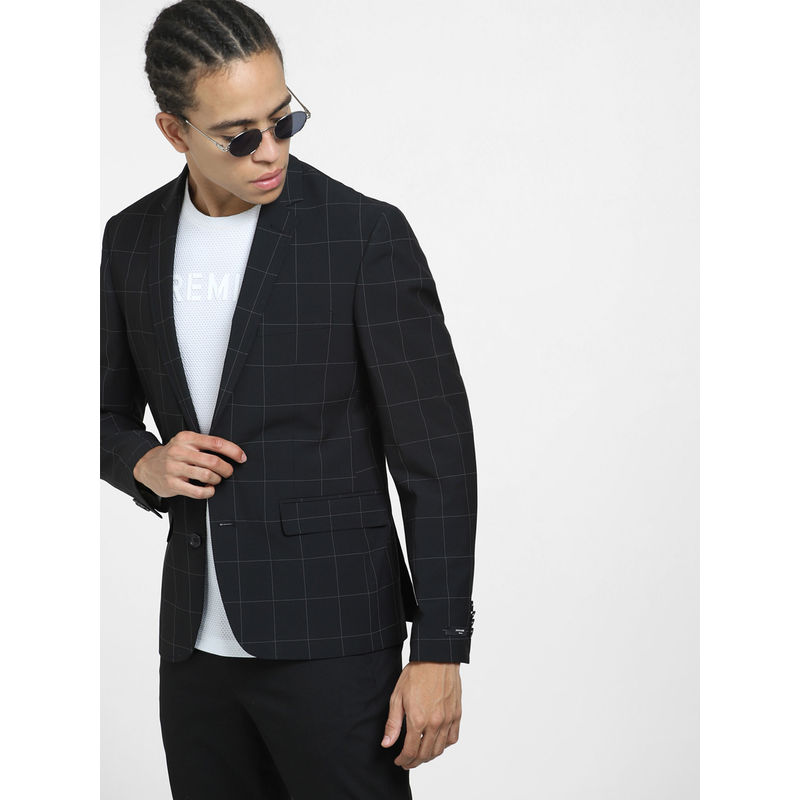 Jack &amp; Jones Men Checks Black Blazer (48)