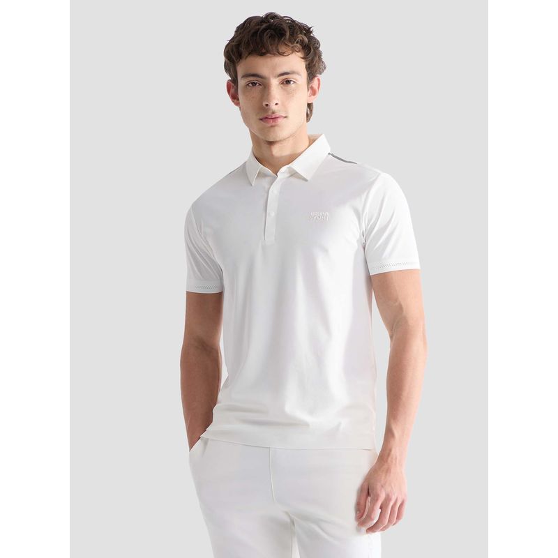 U.S. POLO ASSN. Men White Nylon Solid/Plain Polo T-Shirt (L)