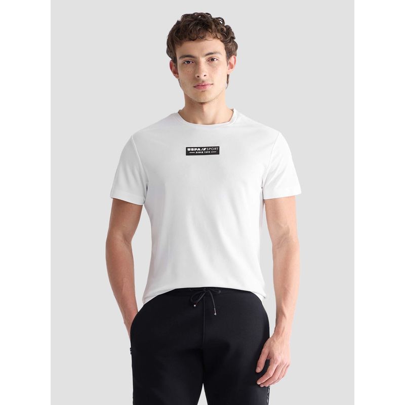 U.S. POLO ASSN. Men White Nylon Solid/Plain T-Shirt (L)