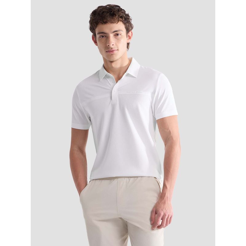 U.S. POLO ASSN. Men White Nylon Textured Polo T-Shirt (M)