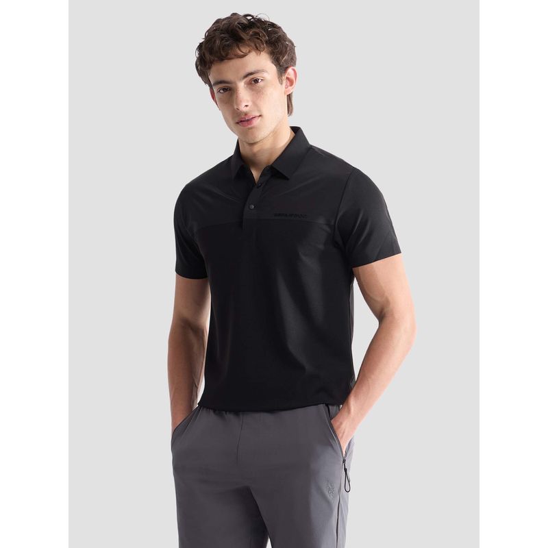 U.S. POLO ASSN. Men Black Nylon Textured Polo T-Shirt (L)