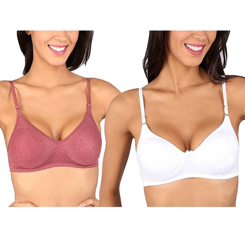 Bralux Bela T-Shirt Bra White - Melange Maroon Set Of 2 (40B)