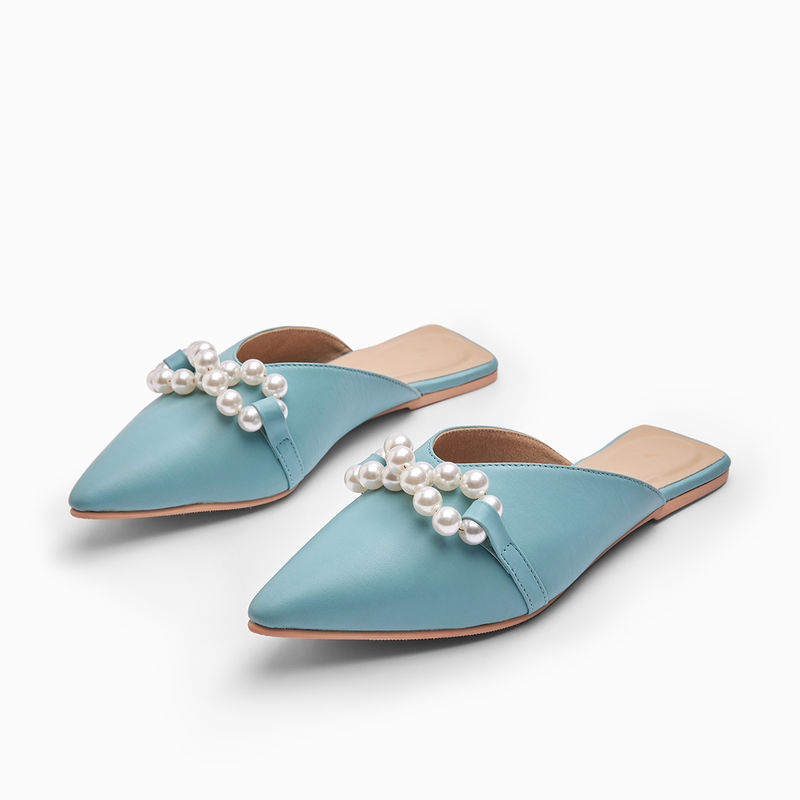 The Label Life Ice Blue Pearl Detail Flat Mules (EURO 36)
