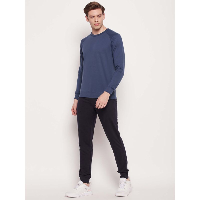 Cantabil Men Blue Solid Round Neck Regular Fit Sweatshirt & Joggers (Set of 2) (XL)