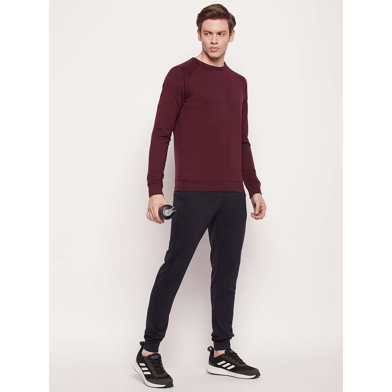 Cantabil Men Maroon Solid Round Neck Regular Fit Sweatshirt & Joggers (Set of 2) (M)