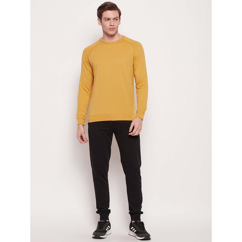 Cantabil Men Mustard Solid Round Neck Regular Fit Sweatshirt & Joggers (Set of 2) (L)