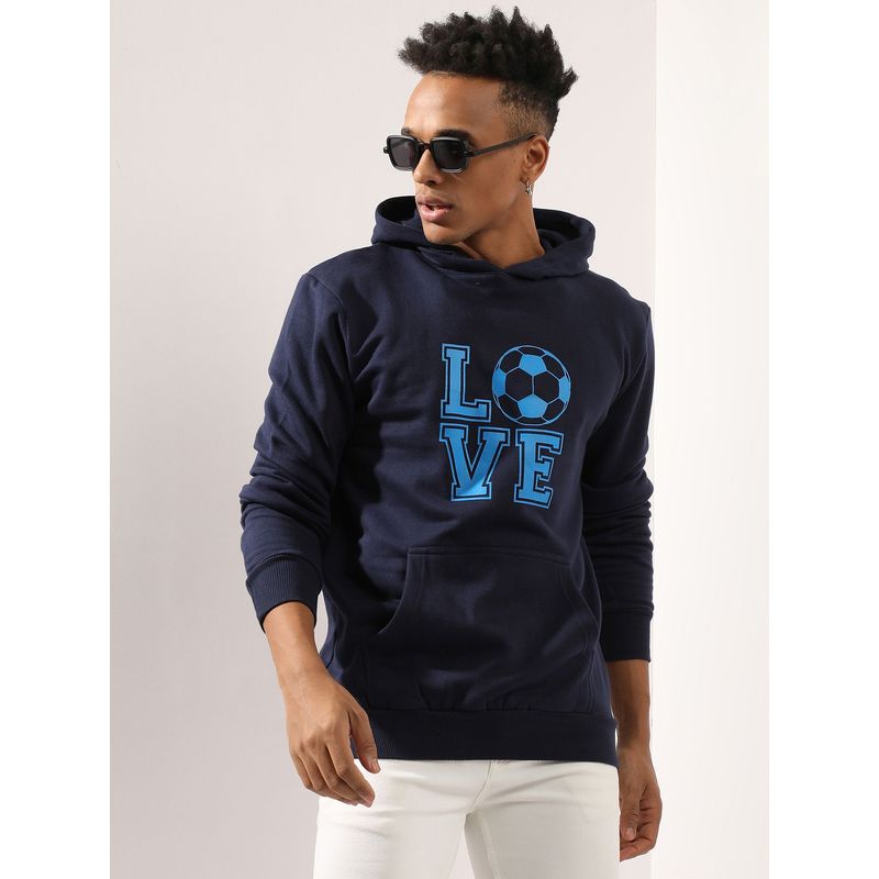 Campus Sutra Men'S Navy Blue Love Football Hoodie With Kangaroo Pocket (S)