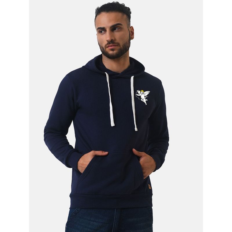 Campus Sutra Men'S Navy Blue Cupid Uprising Hoodie (S)