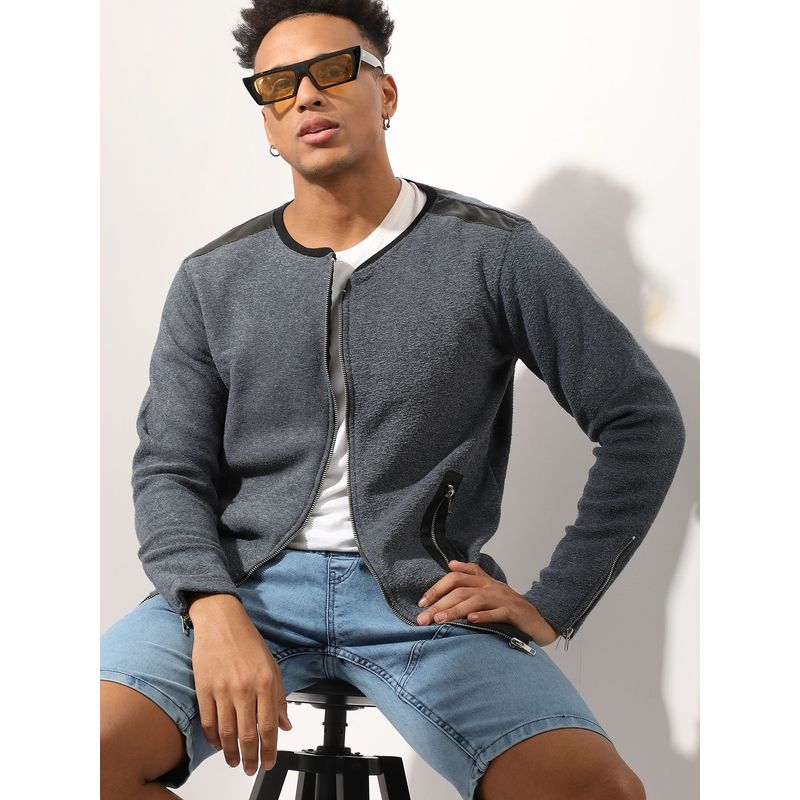 Campus Sutra Men'S Grey Zip Front Heathered Jacket (XL)