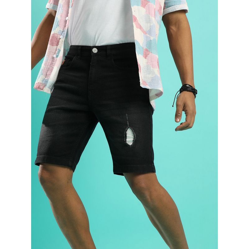 CAHOOT Men'S Black Minimal Distressed Denim Shorts (28)