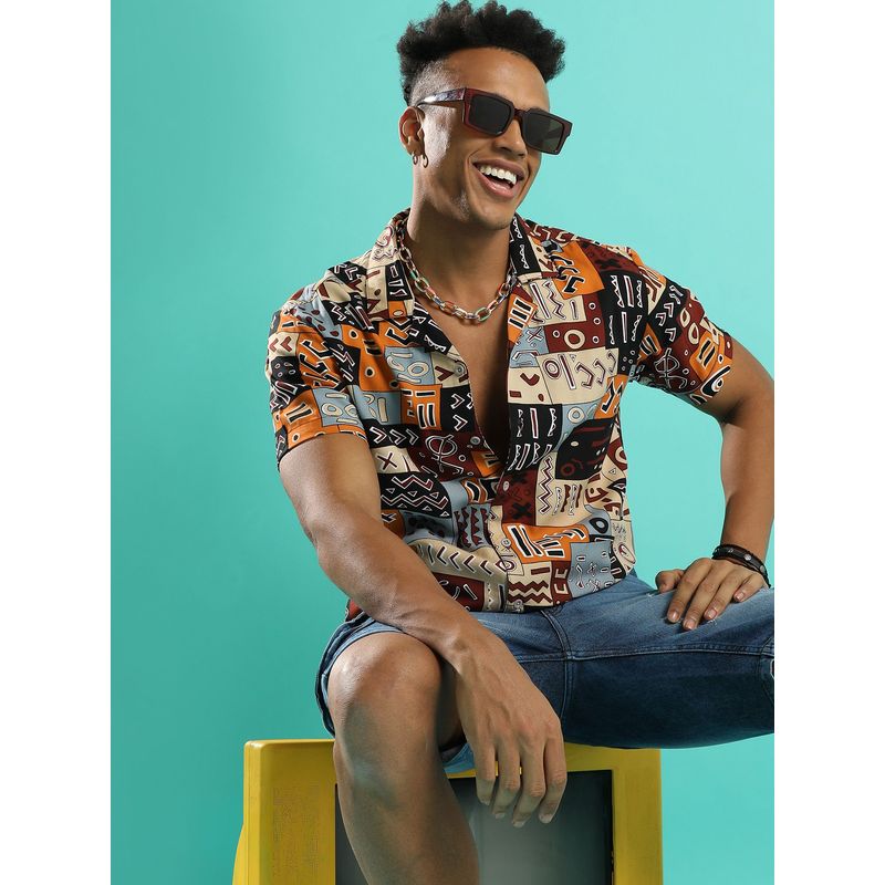 Campus Sutra Men'S Multicolour Aztec Print Shirt (S)