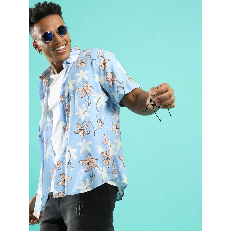 Campus Sutra Men'S Sky Blue Airy Flower Shirt (S)