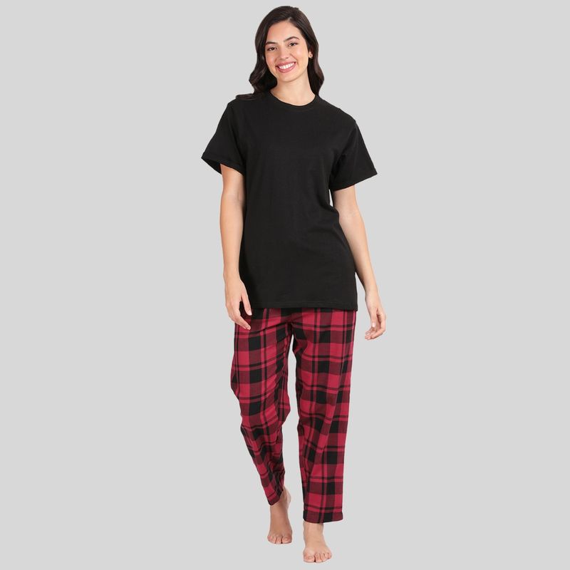 Kryptic Womens Cotton Black and Maroon Relaxed Fit Pyjama (Set of 2) (L)