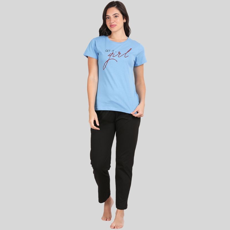 Kryptic Womens Cotton Boys Blue and Black Relaxed Fit Pyjama (Set of 2) (M)