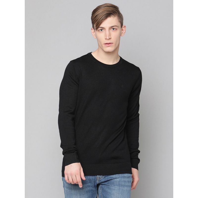 LINDBERGH Black Solid Round Neck Sweater (S)