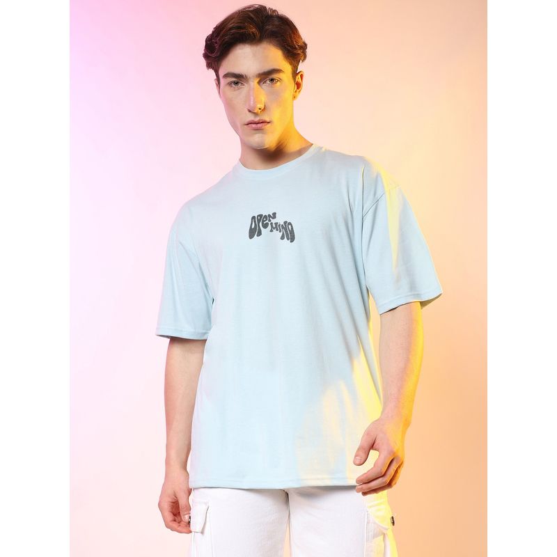 CAHOOT Blue Mens Printed Oversized Basic T-Shirt (L)