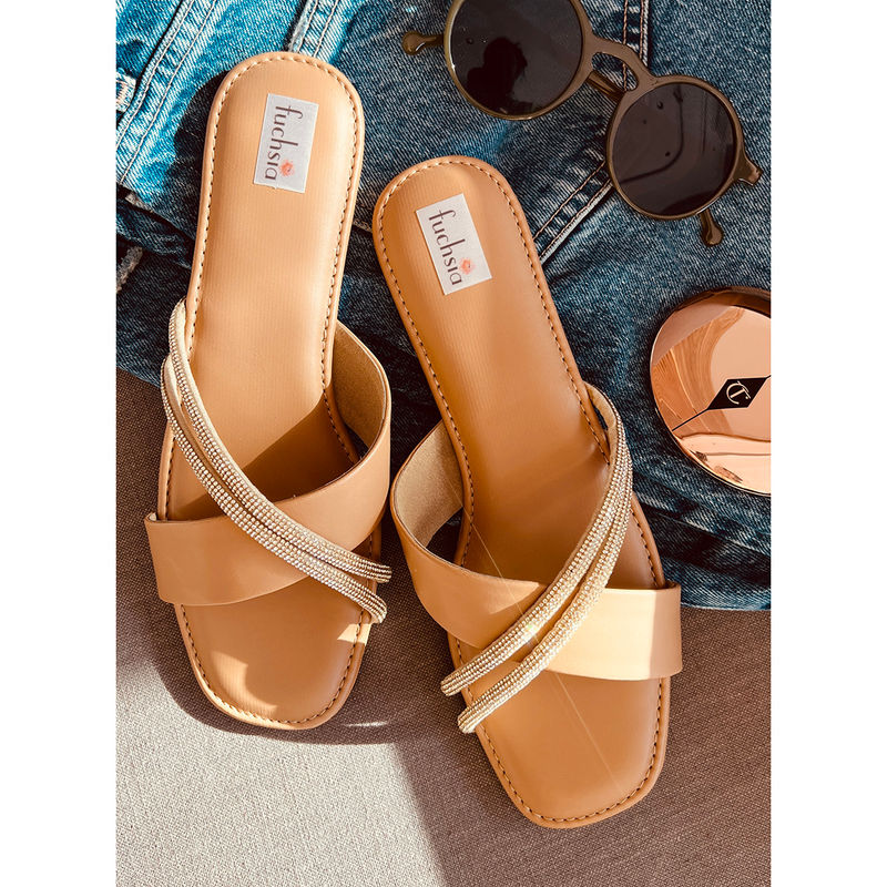 Fuchsia by Aashka Mehta Tan Latte Sliders Flats (EURO 36)