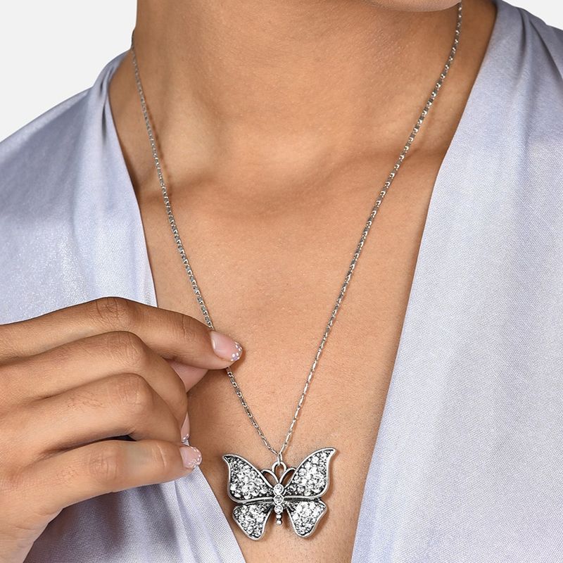 Buy Zaveri Pearls Antique Silver Tone Diamonds Butterfly Pendant