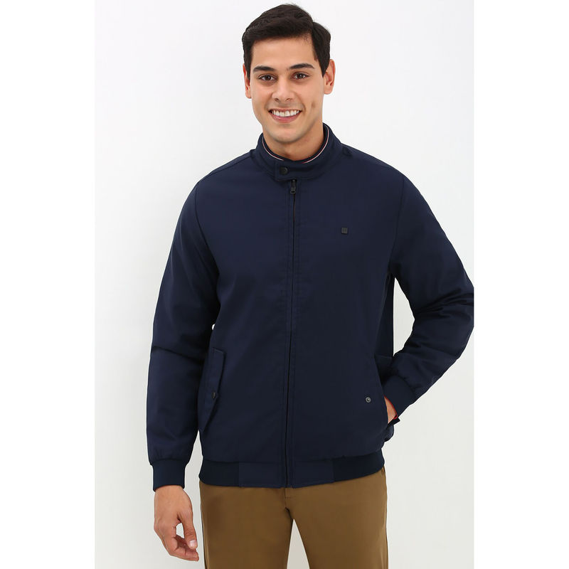 Allen Solly Men Navy Blue Solid Full Sleeves Jacket (S)