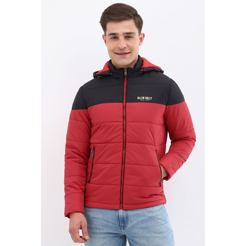 Allen Solly Men Red Colorblock Full Sleeves Jacket (L)