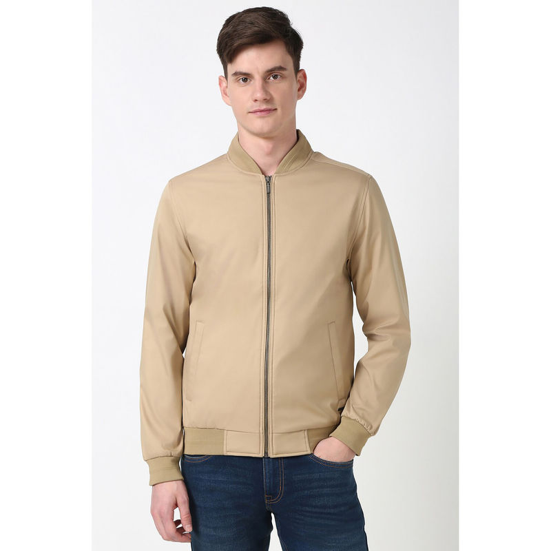 Peter England Men Beige Solid Jacket (M)