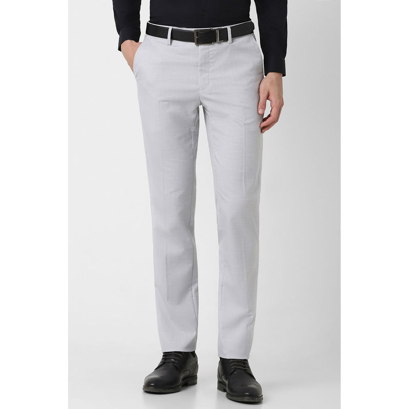 Peter England Men Grey Solid Slim Fit Trousers (30)