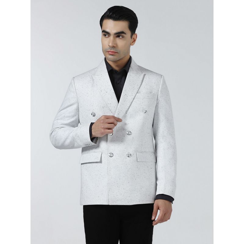 TAHVO Men Checked Double Breasted Blazer (44)
