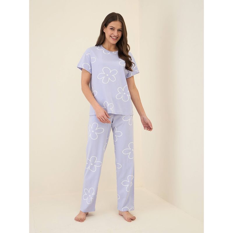 Sweet Dreams Women Purple Printed T-Shirt and Pajama (Set of 2) (XL)