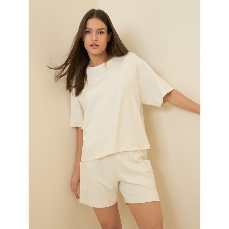 Sweet Dreams Women Cream Solid Shorts with T-Shirt (Set of 2) (S)