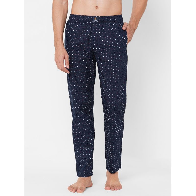 Urban Scottish Mens Blue Pure Cotton Printed Lounge Pants (S)