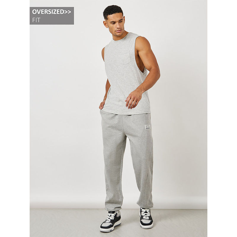 Styli Heavy Fleece Panel Joggers with Wide Drawcord & Badge Detail Grey Melange (M)