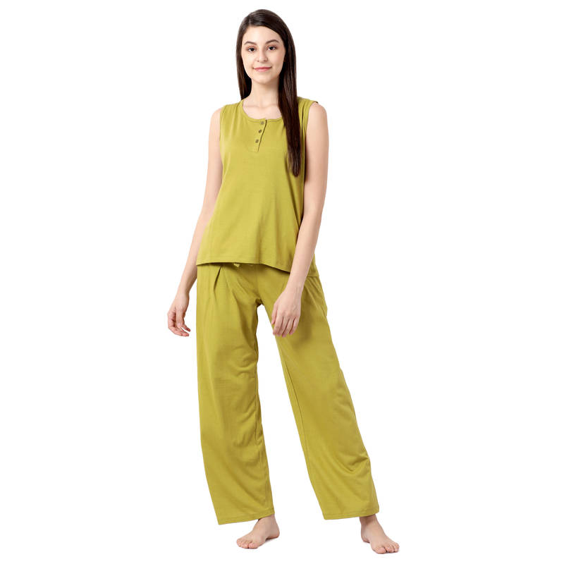 Shyaway Women Solid Top & Pyjamas Set - Green (M)