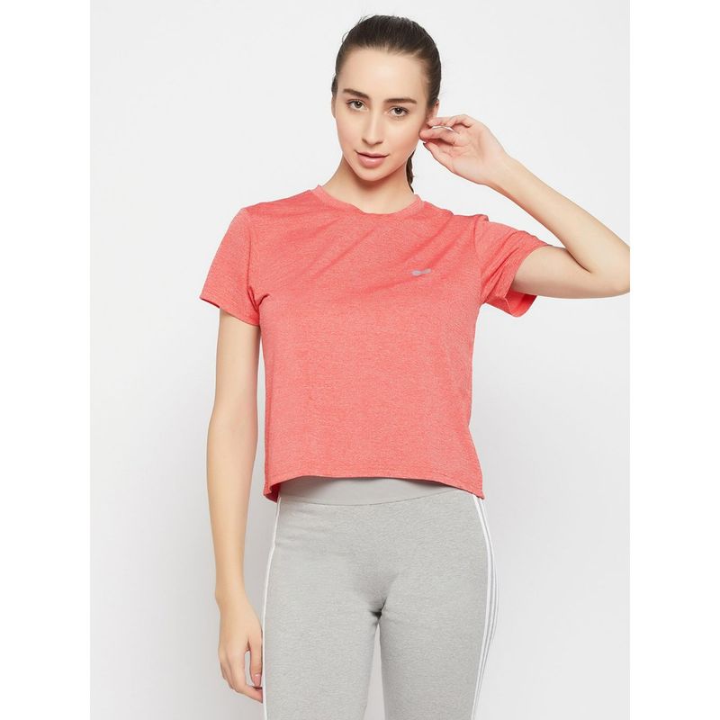 Clovia Comfort Fit Cropped Active T-Shirt in Coral Pink (S)