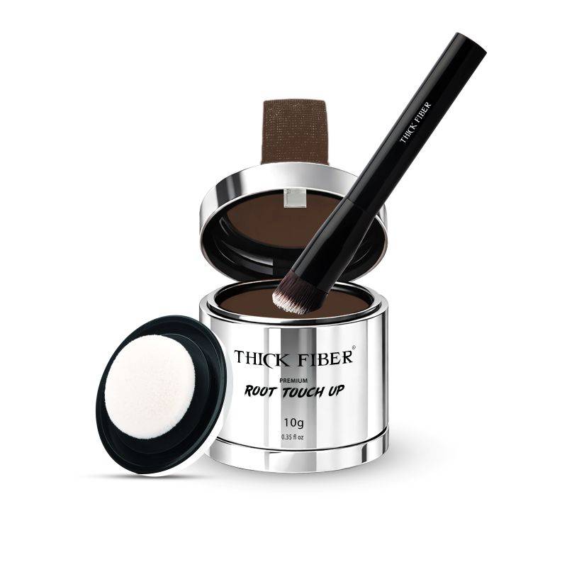 THICK FIBER Cover Up Powder With Brush - Brown, Cover Grey Roots & Bald Spots Instantly, Waterproof